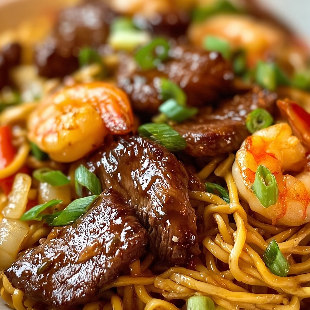 Garlic Butter Steak and Shrimp Stir-Fried Noodles Recipe