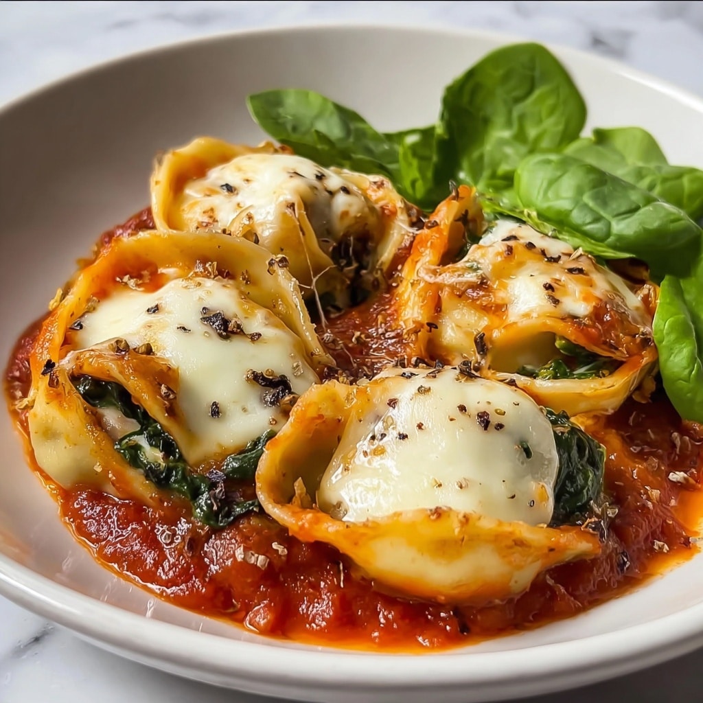 Cheese Tortellini Baked Casserole with Spinach and Marinara Recipe