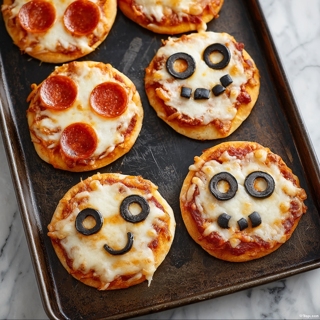 Easy Peasy Mini Halloween Pizzas Recipe 6 Easy Peasy Mini Halloween Pizzas Recipe - Recipe Image