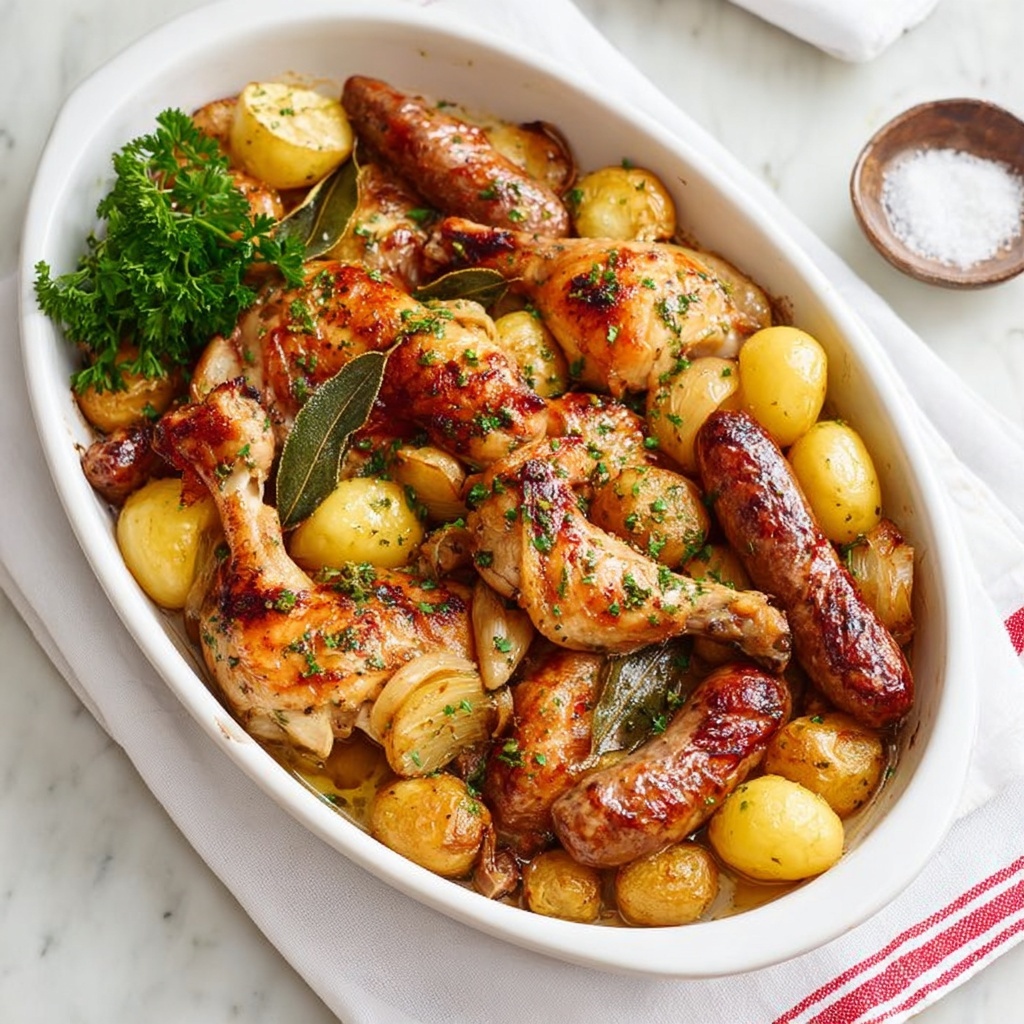 Roast Chicken Sausage and Potato Tray Roast Recipe 6 Roast Chicken Sausage and Potato Tray Roast Recipe - Recipe Image