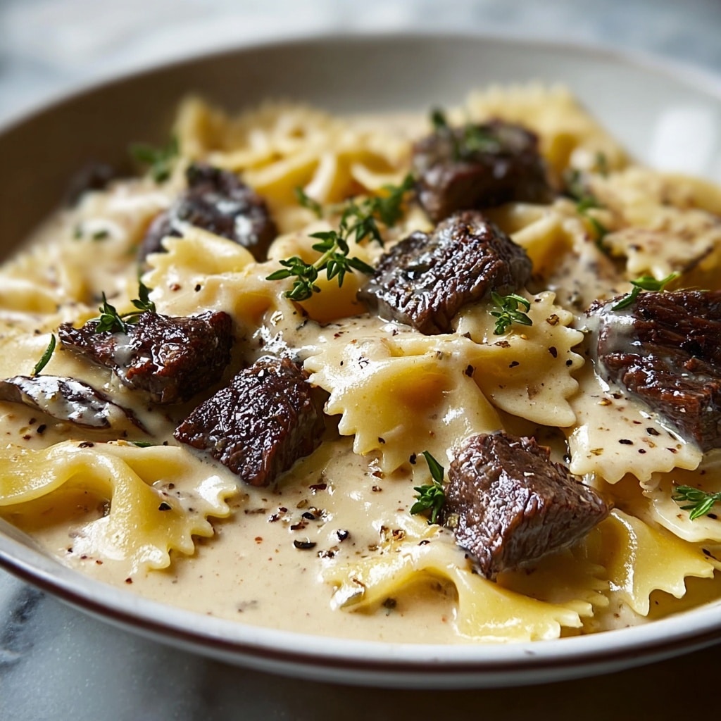 Beef and Bowtie Pasta with Alfredo Sauce Recipe