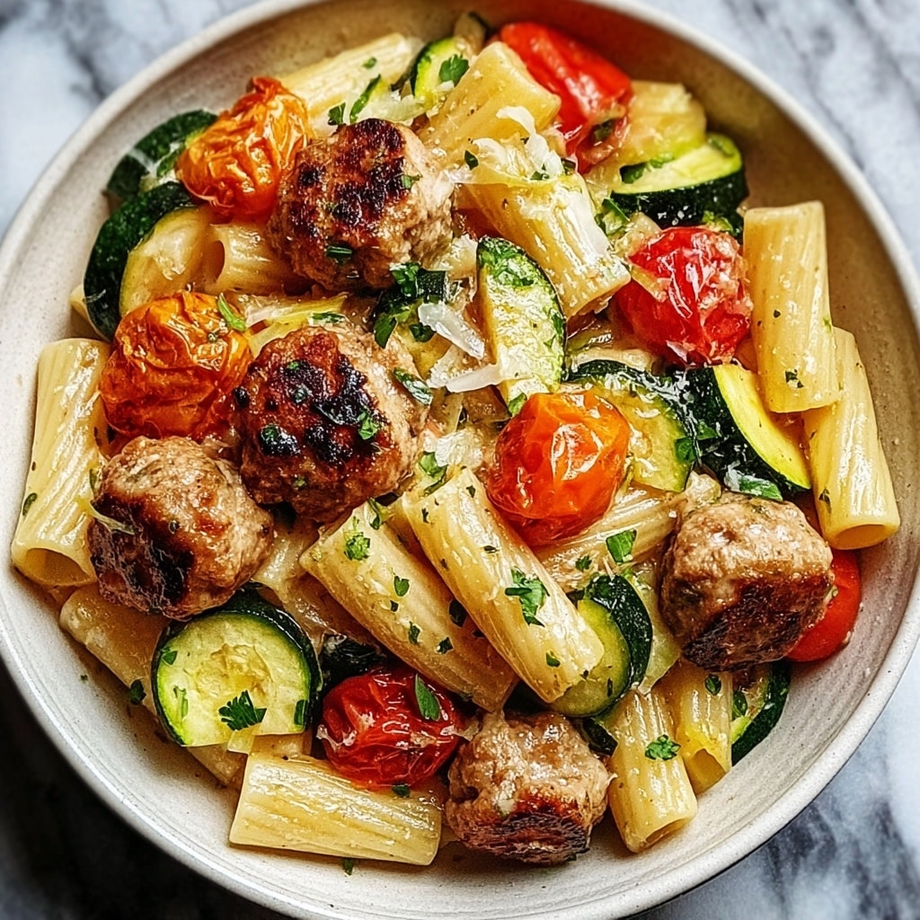 Chicken Sausages with Zucchini, Tomatoes, and Pasta Recipe