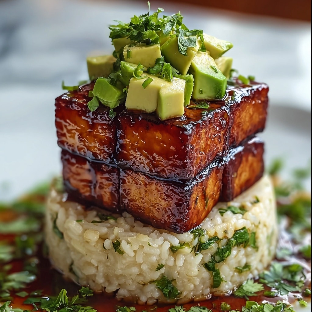 Crispy Teriyaki Tofu and Avocado Rice Stack Recipe