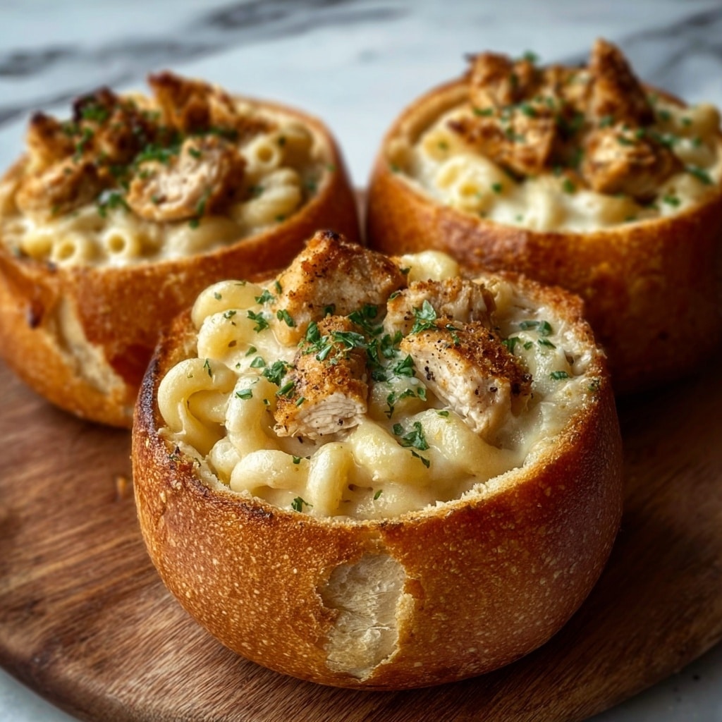 Chicken Alfredo Garlic Bread Bowls Recipe 6 Chicken Alfredo Garlic Bread Bowls Recipe - Recipe Image