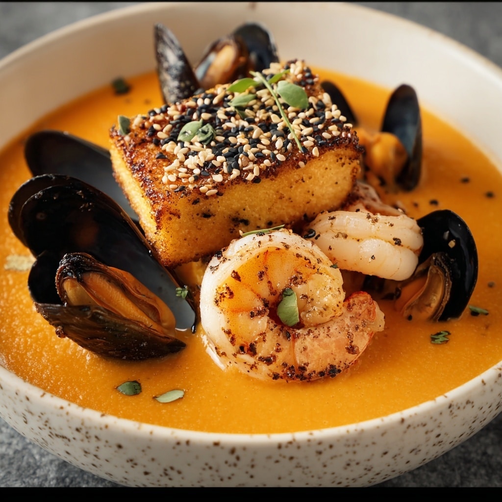 Spiced Seafood Bisque With Sesame Prawn Croutons Recipe 6 Spiced Seafood Bisque With Sesame Prawn Croutons Recipe - Recipe Image
