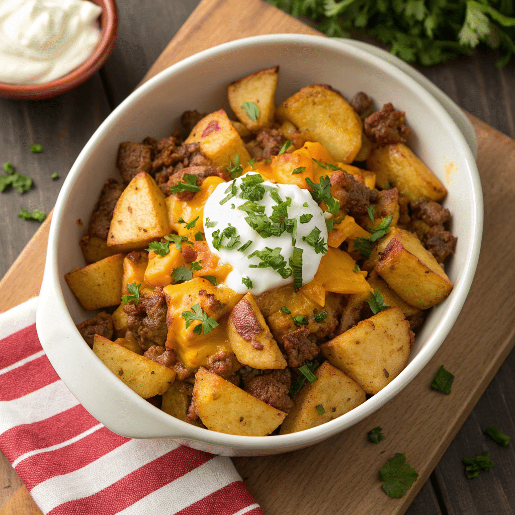 Loaded Cheesy Taco Potatoes Recipe - Recipe Image