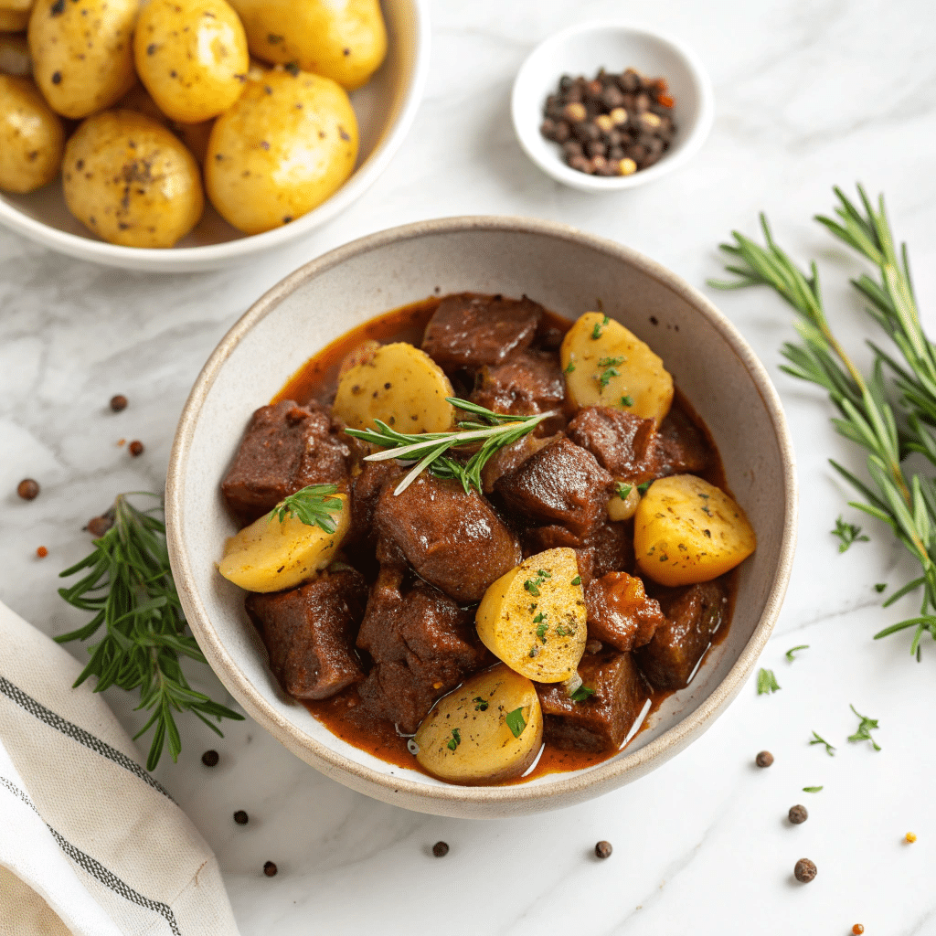 Slow Cooker Garlic Butter Beef Bites & Potatoes Recipe - Recipe Image