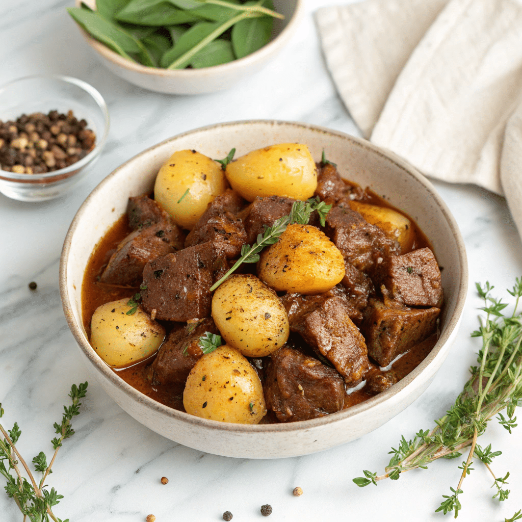 Slow Cooker Garlic Butter Beef Bites & Potatoes Recipe - Recipe Image