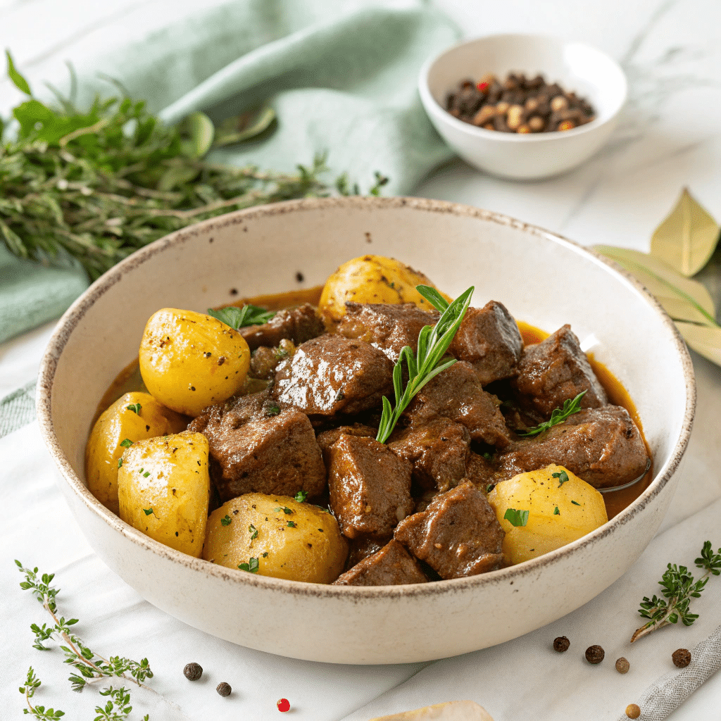 Slow Cooker Garlic Butter Beef Bites & Potatoes Recipe