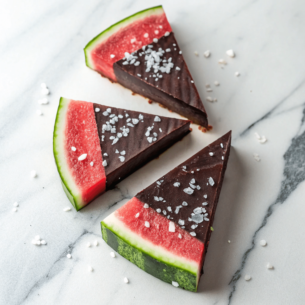 Sea Salt Dark Chocolate Watermelon Slices Recipe 5 Sea Salt Dark Chocolate Watermelon Slices Recipe - Recipe Image