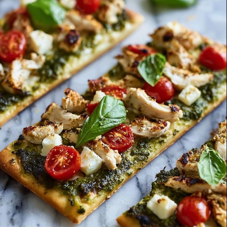Easy Pesto Chicken Flatbread Recipe: Quick Dinner Idea! Recipe