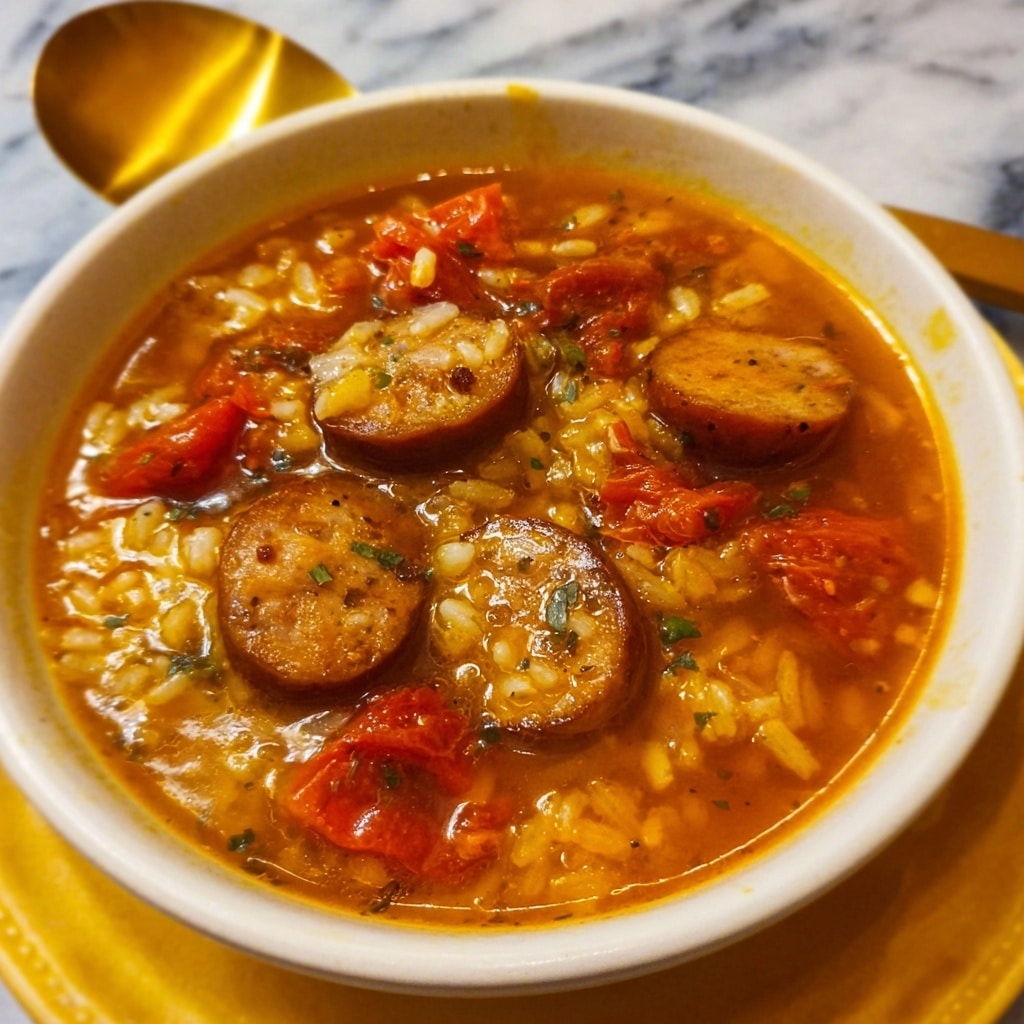 Spicy Jambalaya Soup with Andouille Sausage and Chicken Recipe