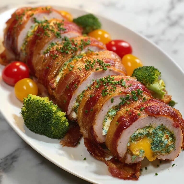 Broccoli Cheese Stuffed Pork Tenderloin Wrapped in Bacon Recipe
