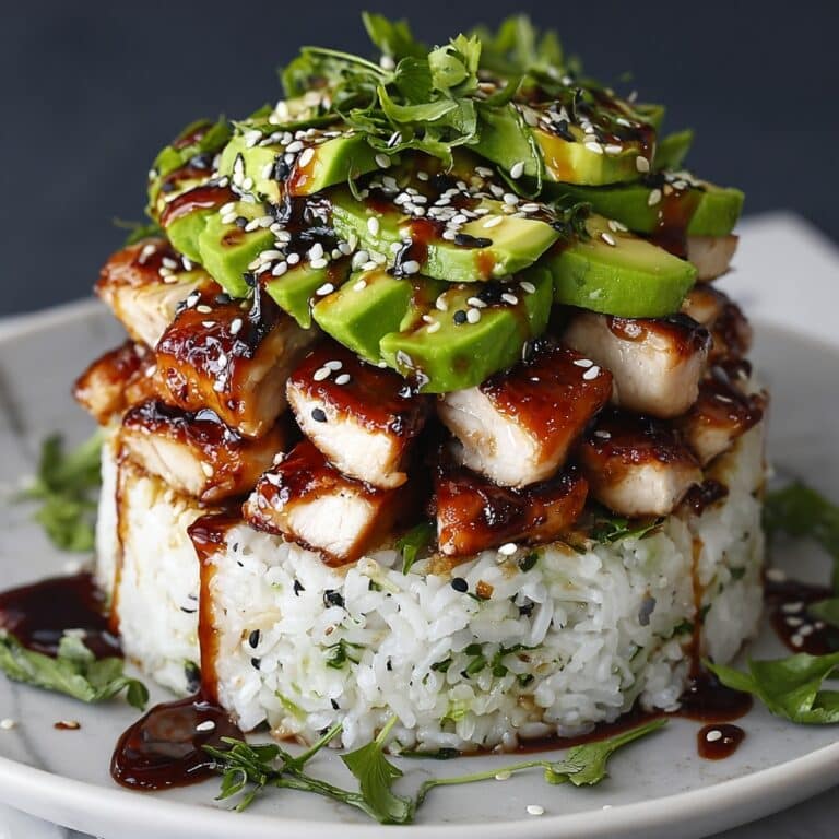Teriyaki Chicken Avocado Rice Stack Recipe