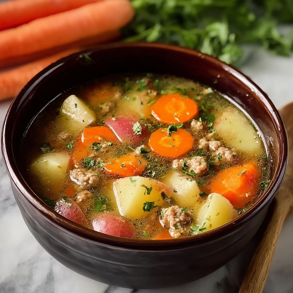 Crockpot Ground Turkey Soup with Potatoes, Carrots, and Herbs Recipe