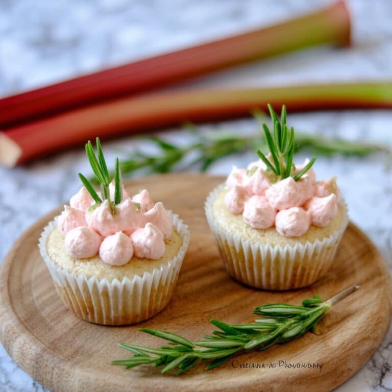 Rhubarb Cupcakes with White Chocolate & Rosemary Buttercream Recipe