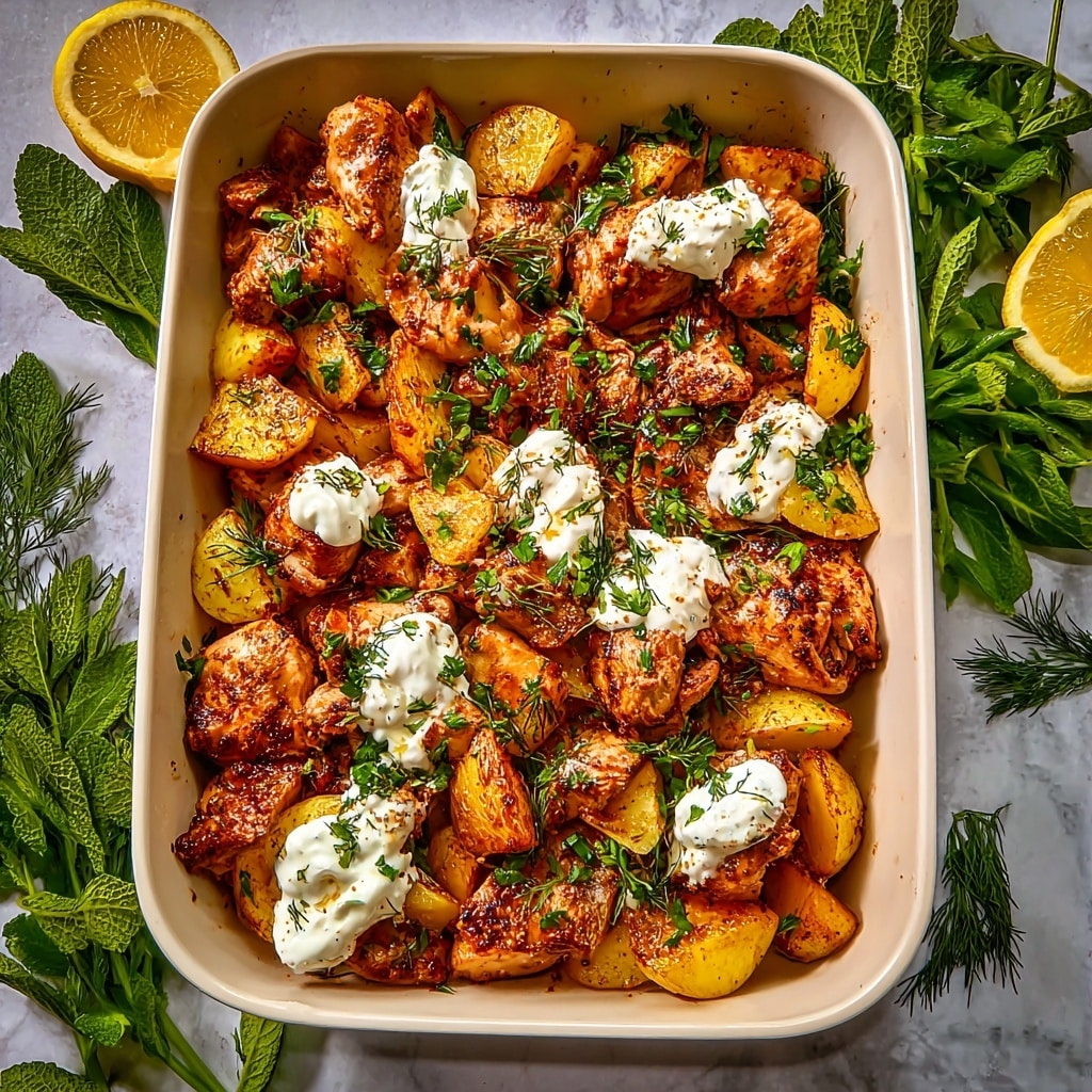 Harissa Chicken and Potatoes with Lemon Herb Yogurt Recipe