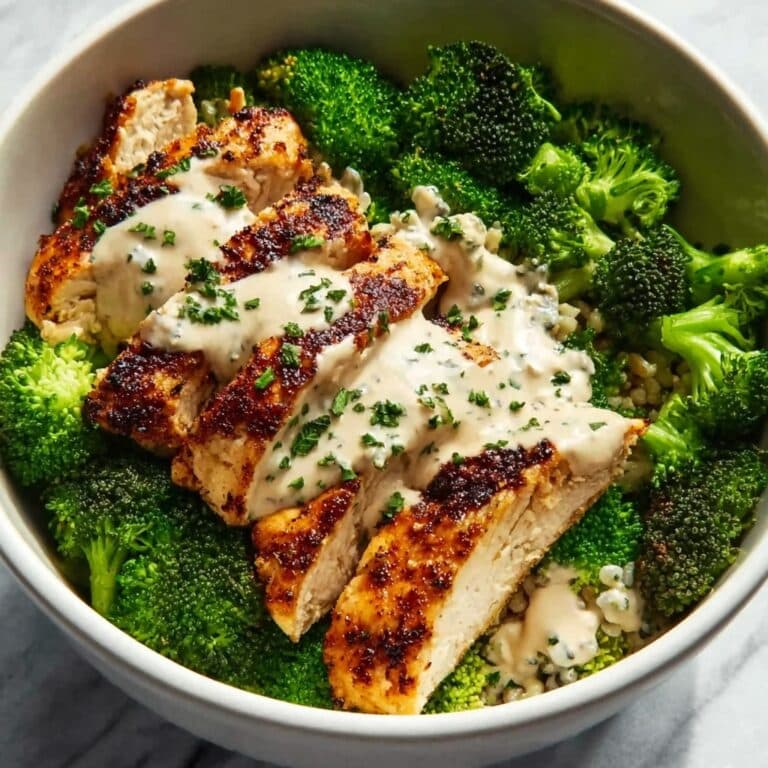 Grilled Chicken and Broccoli Bowls with Creamy Garlic Sauce Recipe