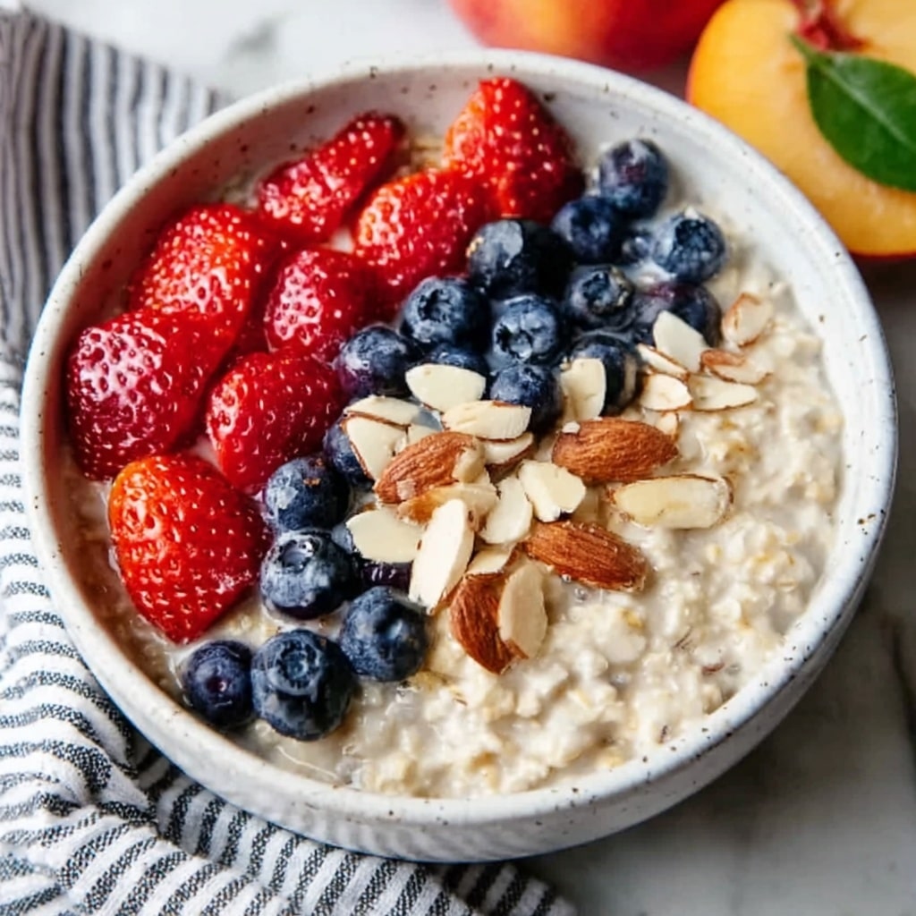Creamy Cinnamon Oatmeal Bowl with Maple Syrup and Toppings Recipe