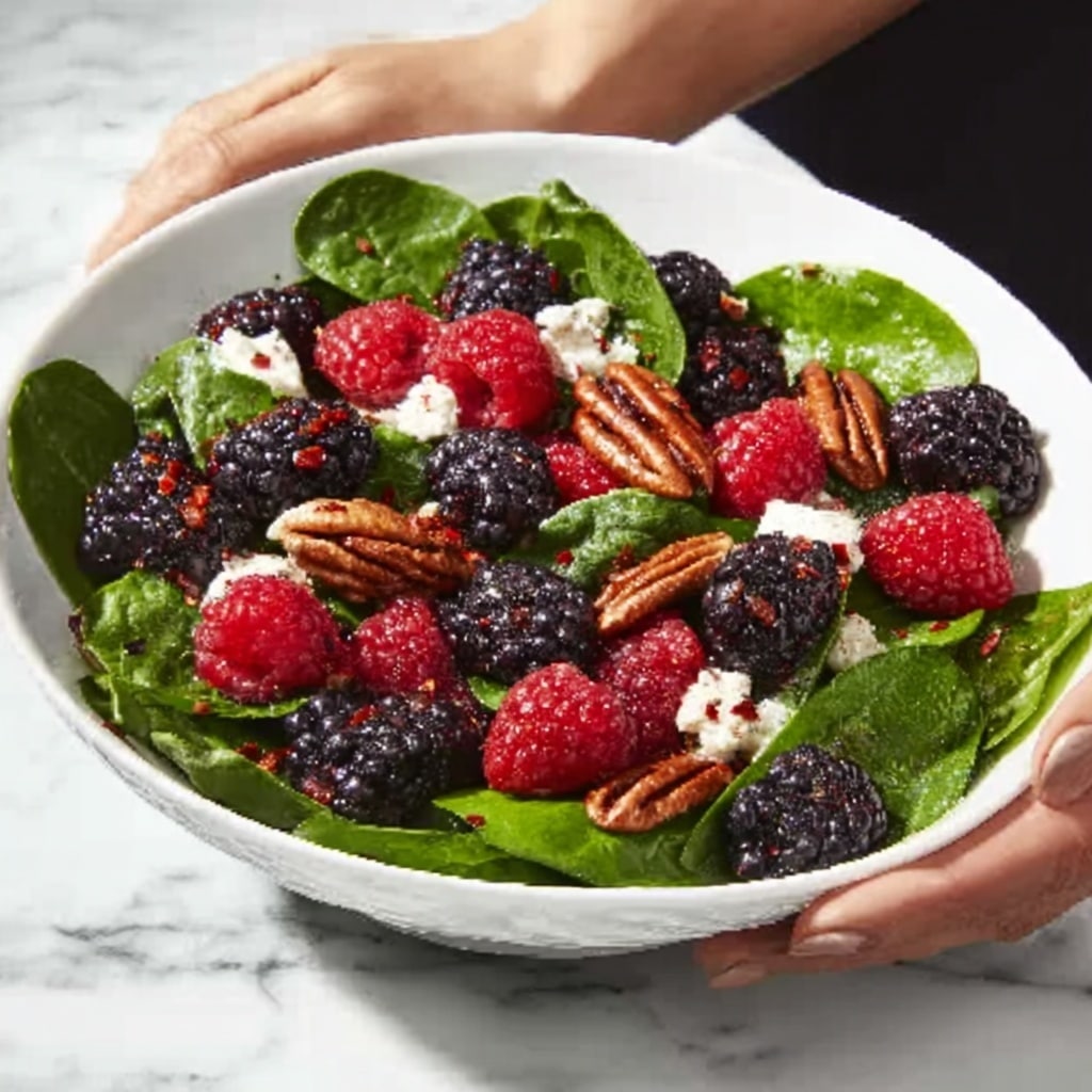 Berry Spinach Salad with Prosciutto, Pecans, Feta, and Balsamic Glaze Recipe