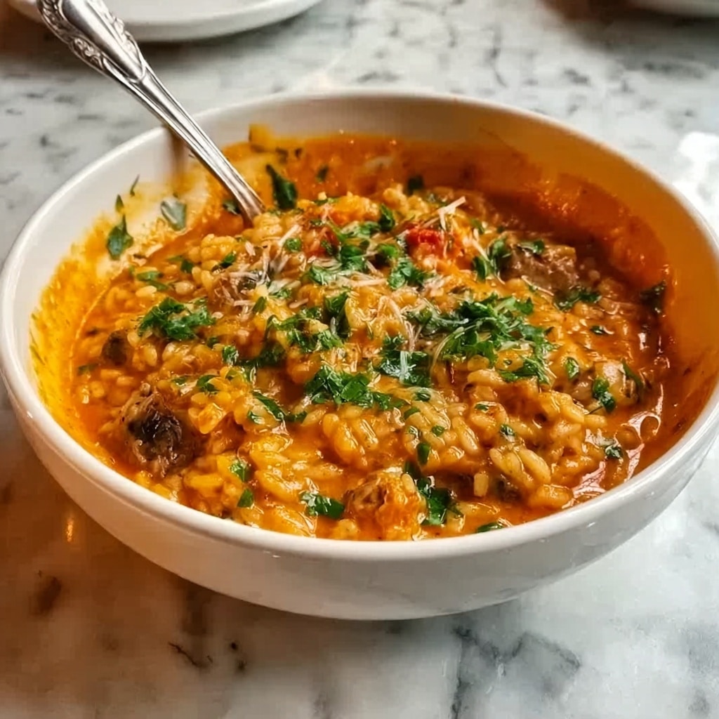 Ground Beef Orzo with Tomato Cream Sauce Recipe