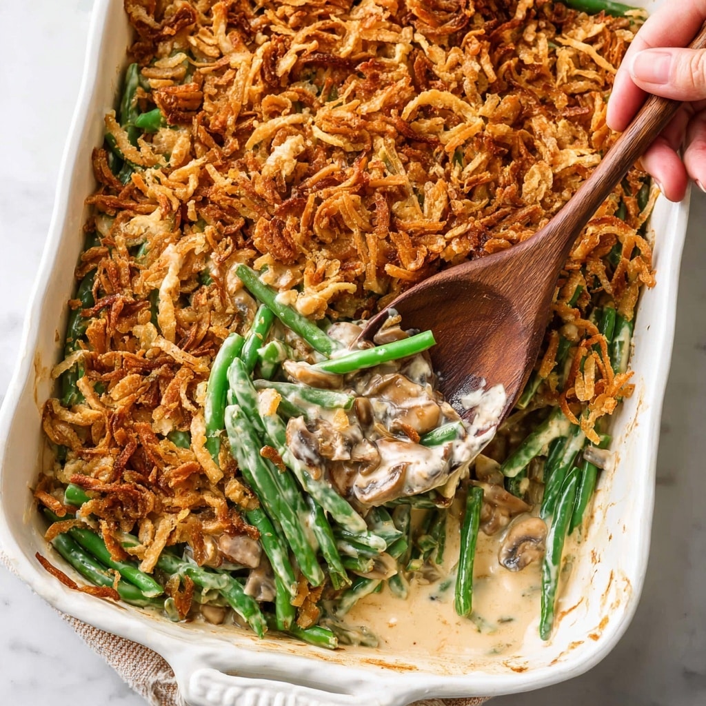 Classic Green Bean Casserole with Mushroom Sauce and Crispy Onions Recipe