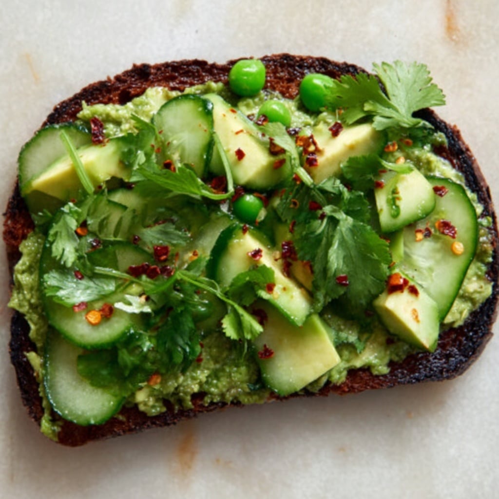 Smashed Cucumber Toast with Artichoke Edamame Spread Recipe