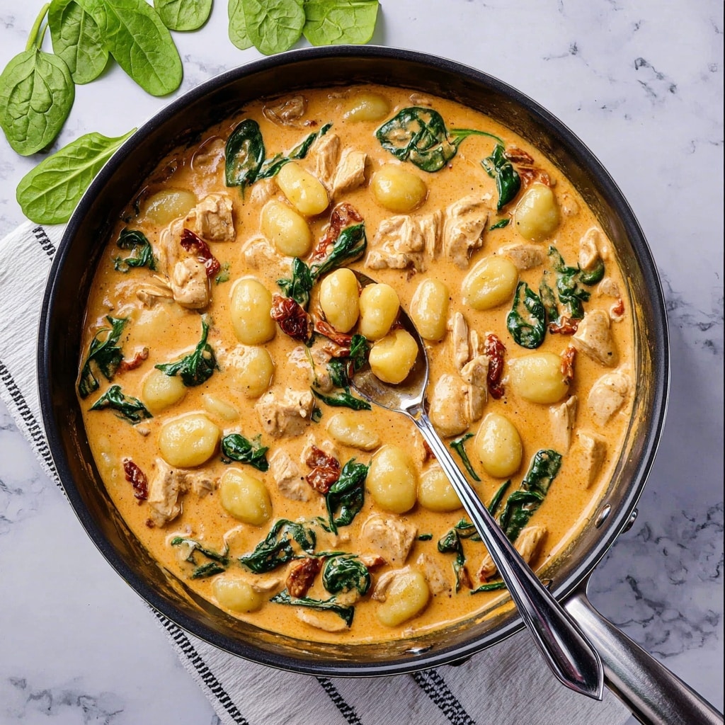 Creamy Chicken and Gnocchi skillet with Sun-Dried Tomatoes and Spinach Recipe 5 Creamy Chicken and Gnocchi skillet with Sun-Dried Tomatoes and Spinach Recipe - Recipe Image