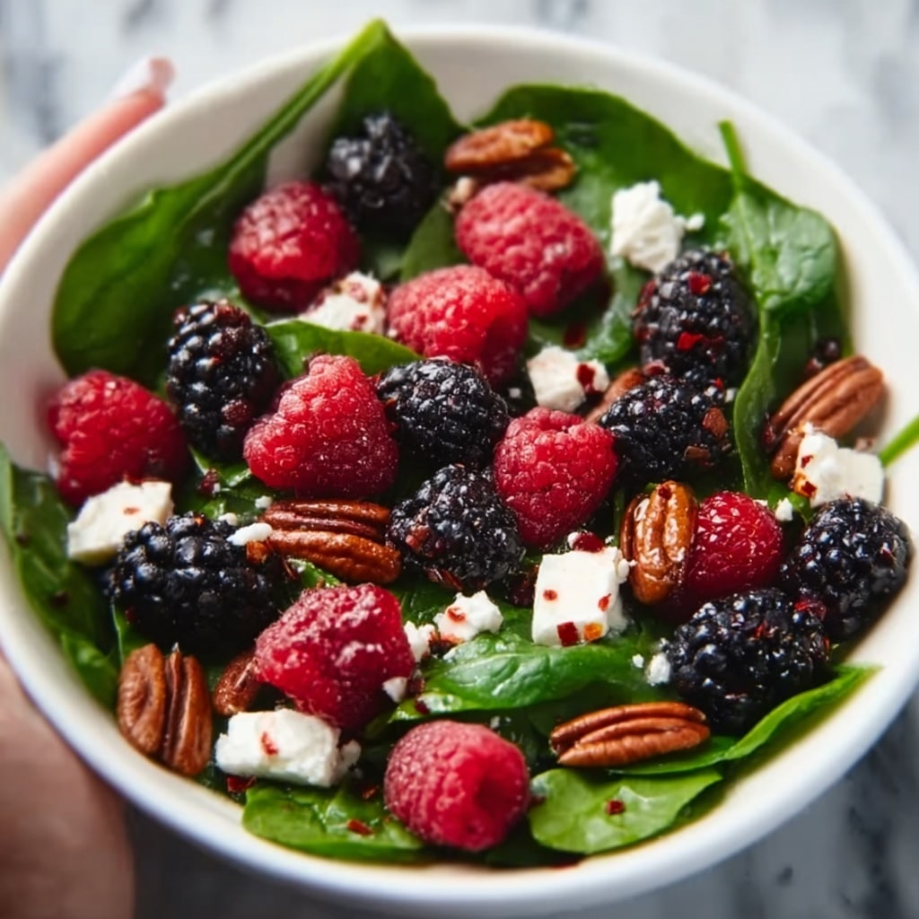 Berry Spinach Salad with Prosciutto, Pecans, Feta, and Balsamic Glaze Recipe 5 Berry Spinach Salad with Prosciutto, Pecans, Feta, and Balsamic Glaze Recipe - Recipe Image