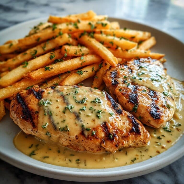 Chicken Fillet in Spicy, Creamy Garlic-Parmesan Sauce with Fries Recipe