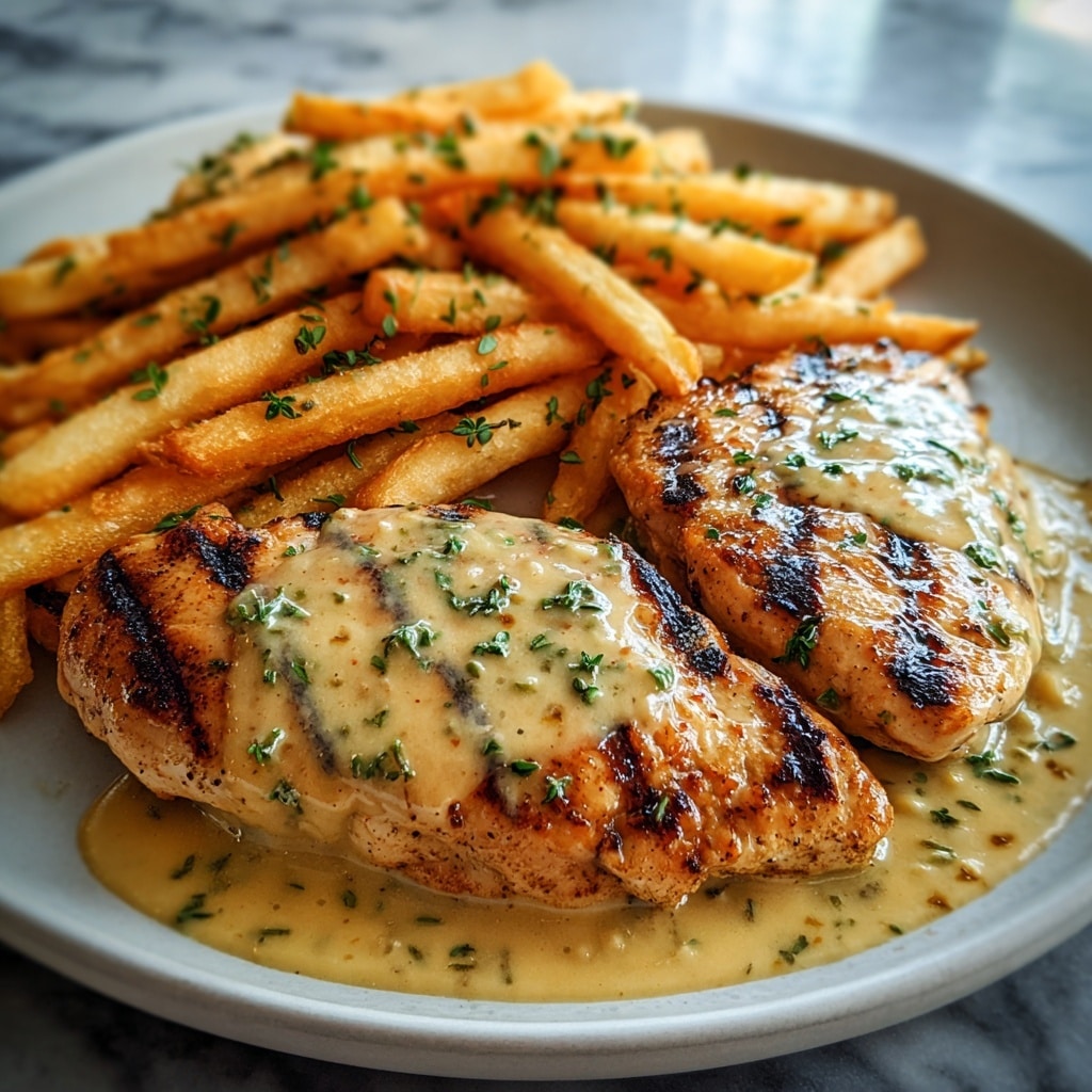 Chicken Fillet in Spicy, Creamy Garlic-Parmesan Sauce with Fries Recipe