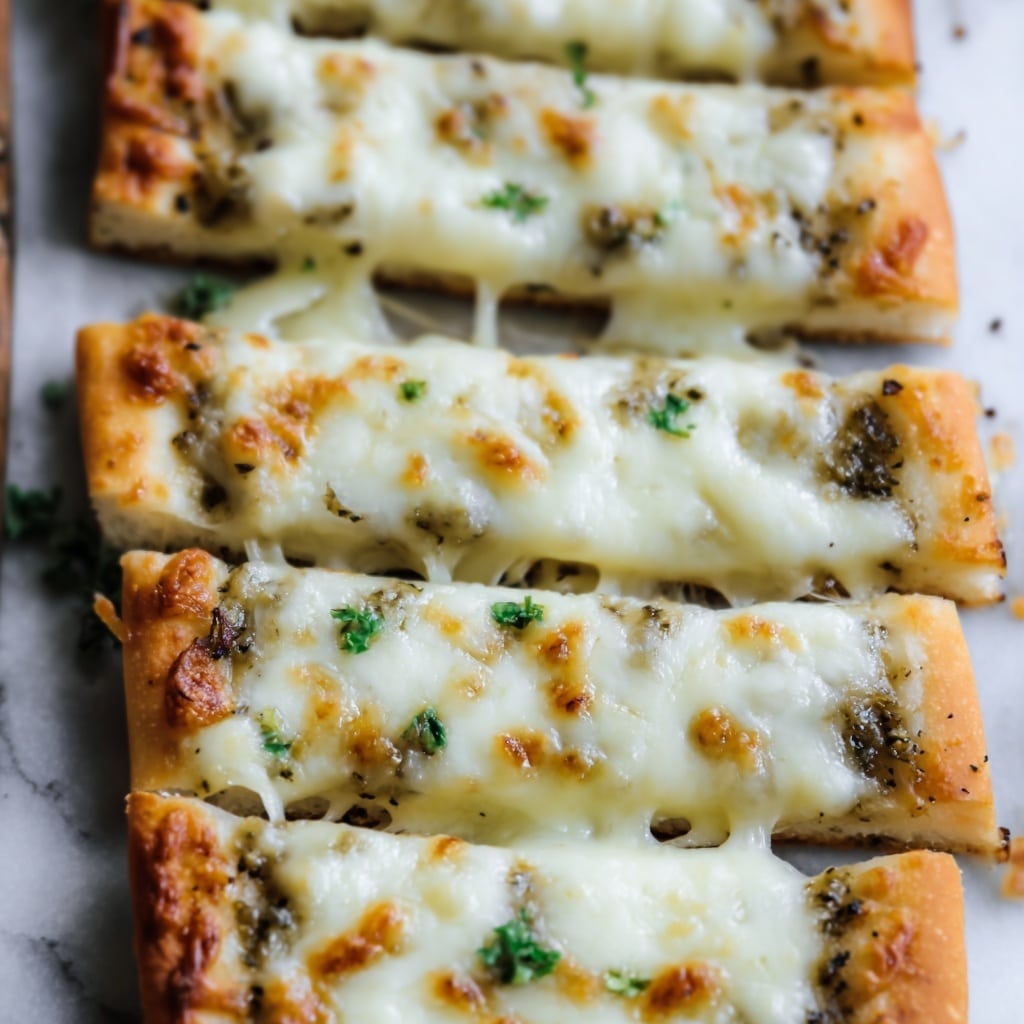 Cheesy Pesto Garlic Bread Recipe 6 Cheesy Pesto Garlic Bread Recipe - Recipe Image
