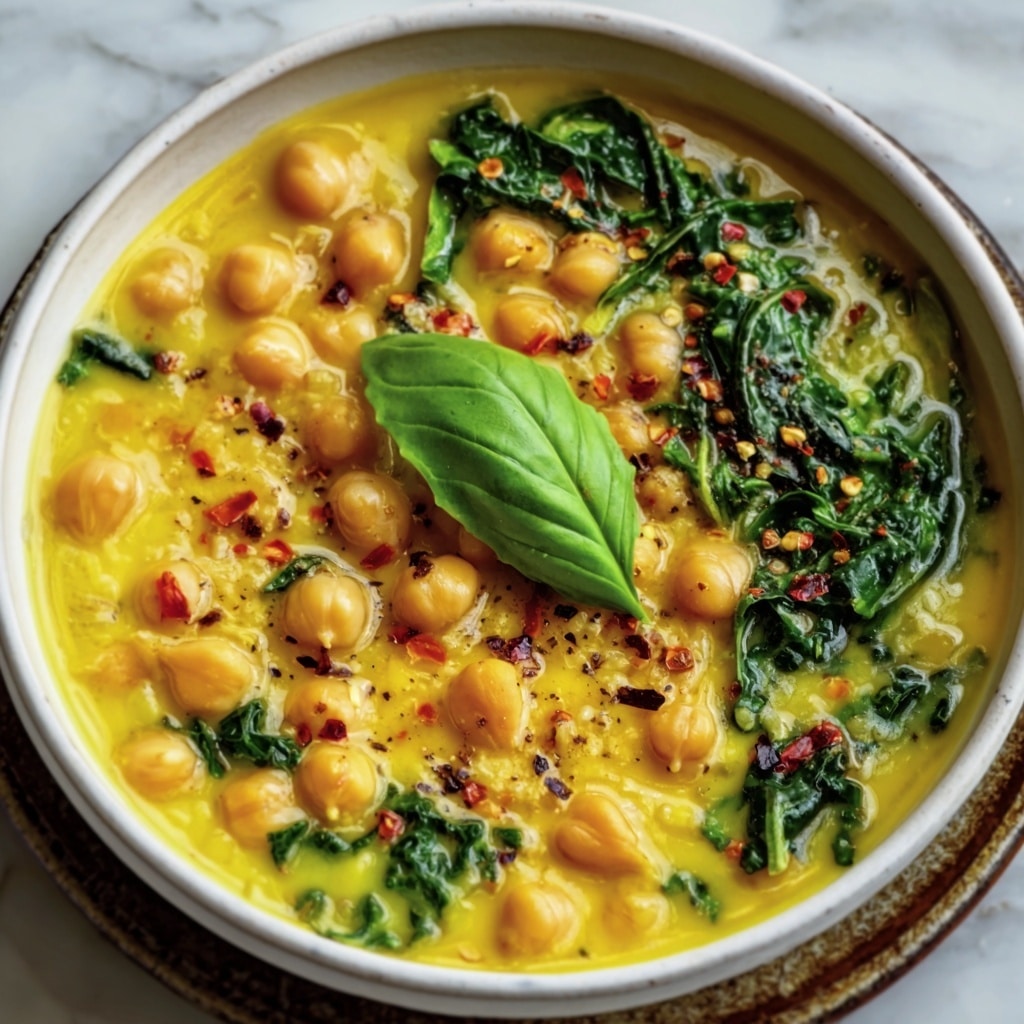Turmeric Soup with Chickpeas, Orzo, and Spinach Recipe