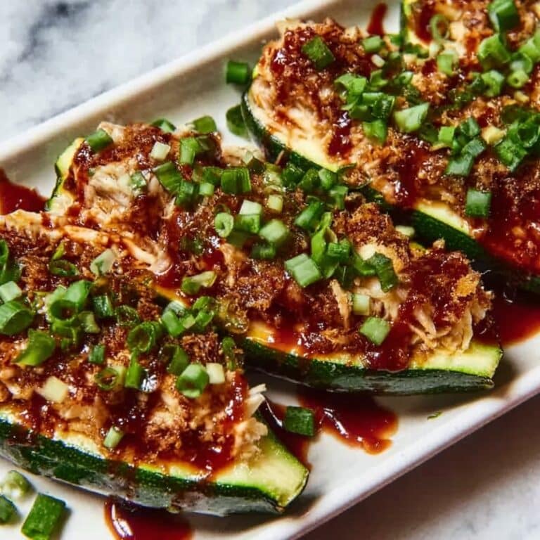 Sticky BBQ Chicken Zucchini Boats Recipe