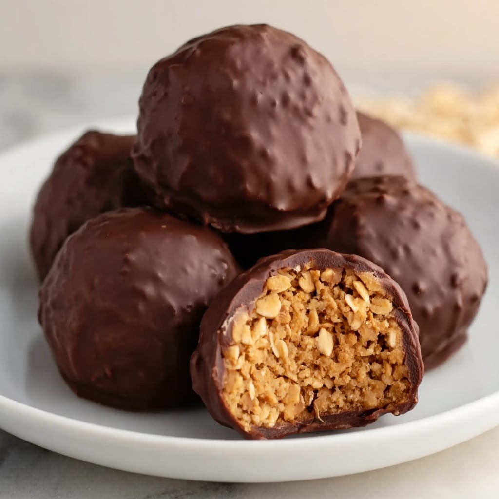 Peanut Butter Balls with Rice Krispies and Chocolate Coating Recipe 6 Peanut Butter Balls with Rice Krispies and Chocolate Coating Recipe - Recipe Image