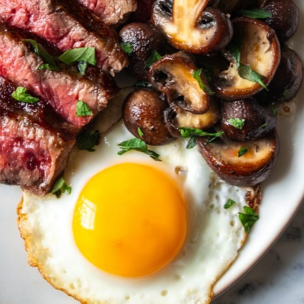 Steak and Eggs with Sautéed Mushrooms Recipe