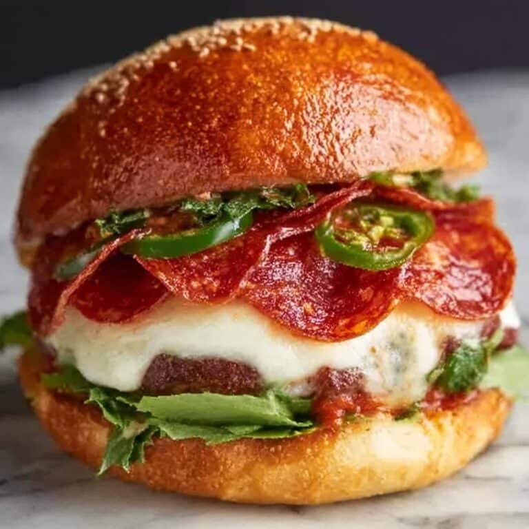 Pepperoni Burger with Provolone, Brioche Buns, and Garlic Mayo Recipe