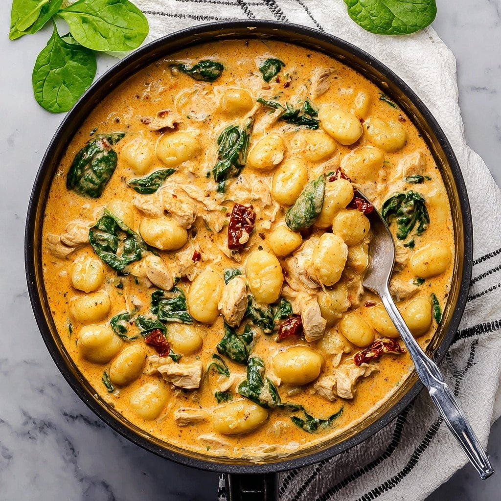 Creamy Chicken and Gnocchi skillet with Sun-Dried Tomatoes and Spinach Recipe 6 Creamy Chicken and Gnocchi skillet with Sun-Dried Tomatoes and Spinach Recipe - Recipe Image