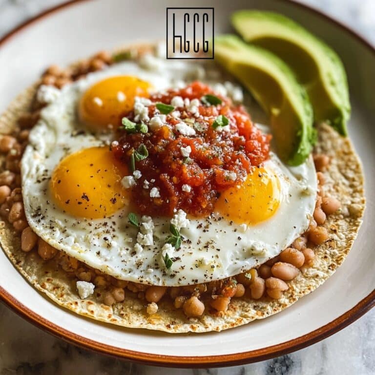 Huevos Rancheros: Classic Mexican Breakfast with Fried Eggs, Refried Beans, and Fresh Toppings Recipe