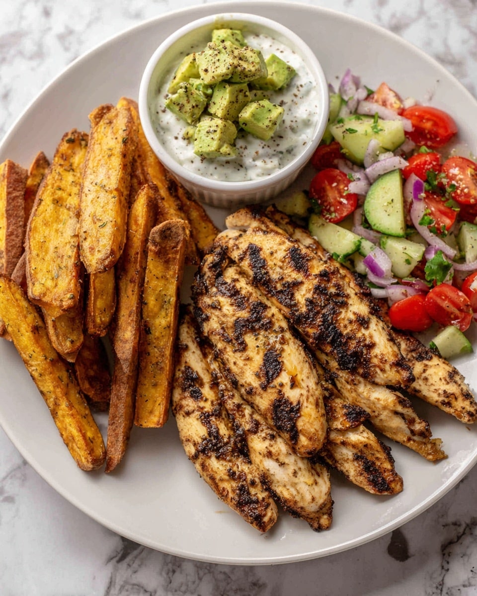 Chicken with Sweet Potato Fries & Avocado Salsa Recipe