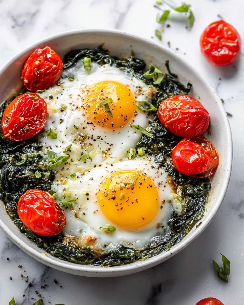 Baked Feta Eggs with Tomatoes and Spinach Recipe