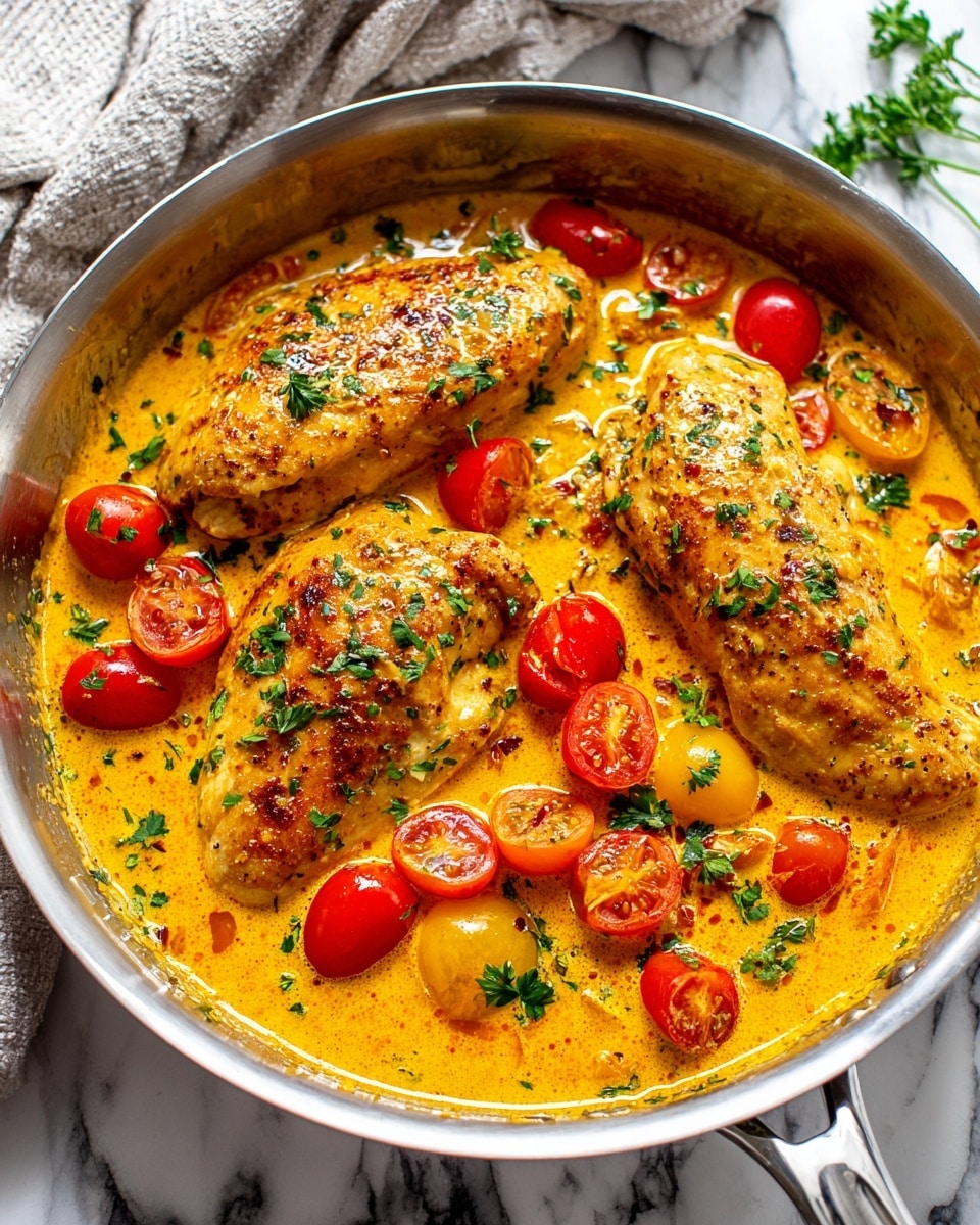 Creamy Pesto Chicken with Roasted Tomatoes Recipe