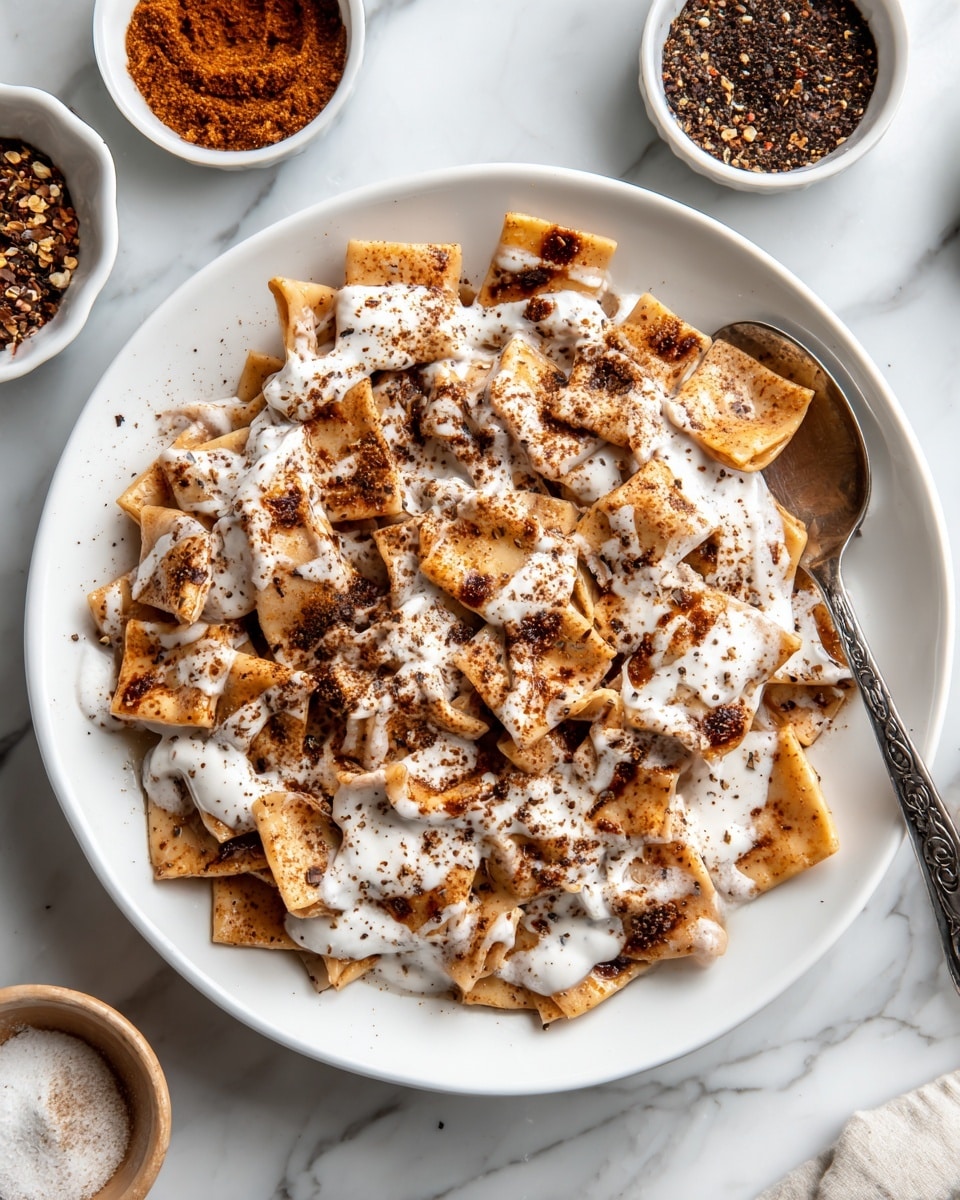 Turkish Dumplings with Garlicky Yogurt and Spiced Oil Recipe 5 Turkish Dumplings with Garlicky Yogurt and Spiced Oil Recipe - Recipe Image