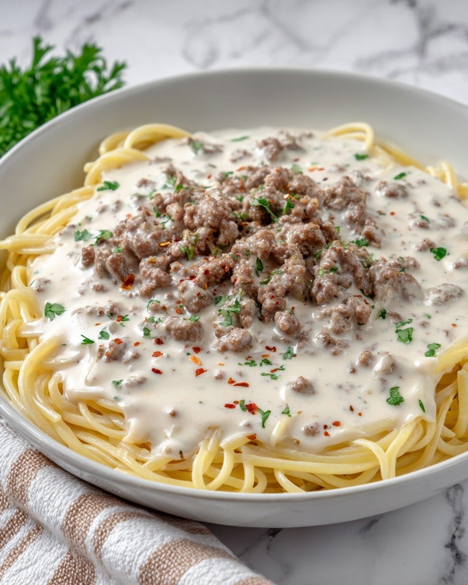 Creamy Ground Beef Alfredo Pasta Recipe 5 Creamy Ground Beef Alfredo Pasta Recipe - Recipe Image