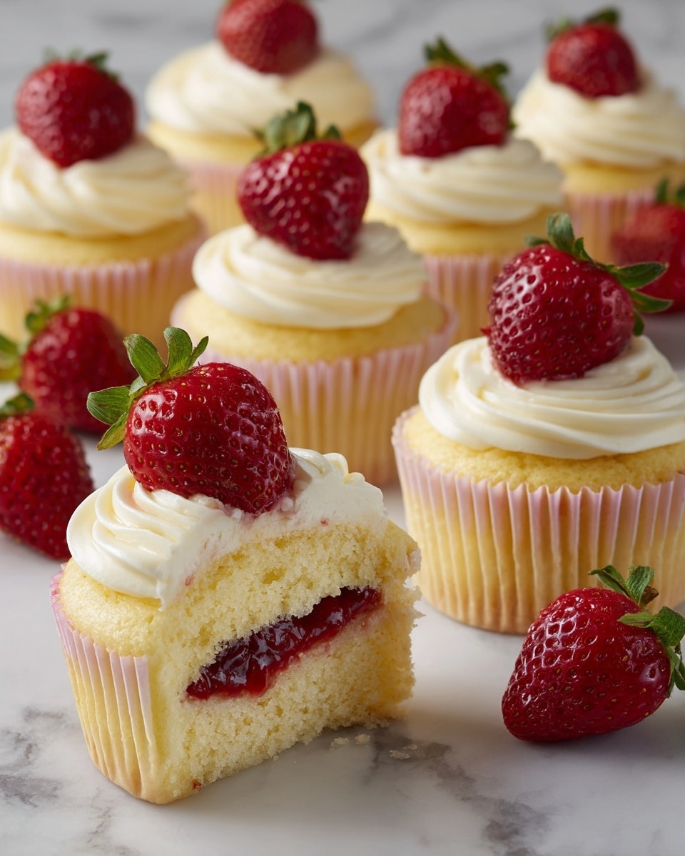 Strawberry Filled Cupcakes Recipe 6 Strawberry Filled Cupcakes Recipe - Recipe Image