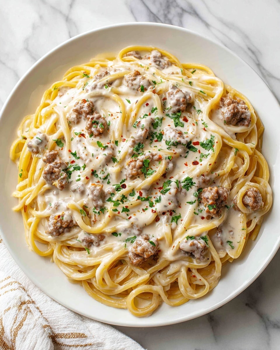 Creamy Ground Beef Alfredo Pasta Recipe 6 Creamy Ground Beef Alfredo Pasta Recipe - Recipe Image