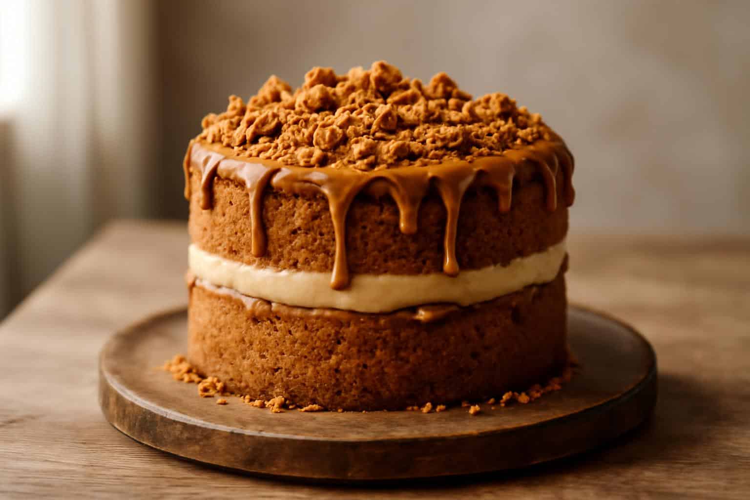 6-inch two-layer biscoff cake with creamy biscoff butter filling and cookie pieces