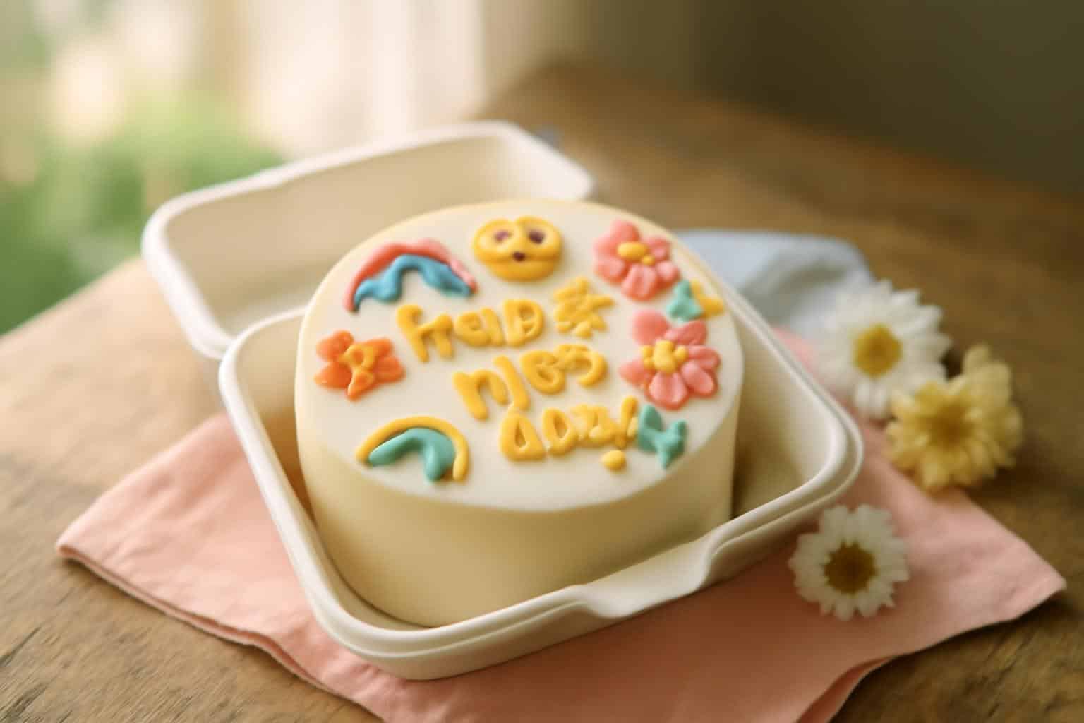 Creative bento cake birthday decorated with colorful frosting and playful edible accents