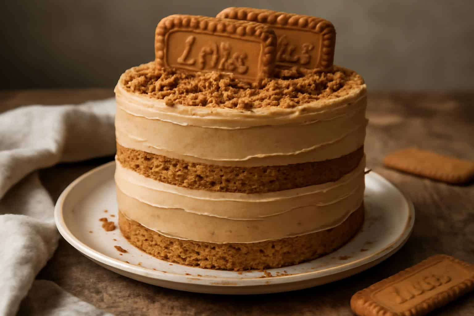 6in two-layer biscoff cake with creamy biscoff butter filling and cookie pieces
