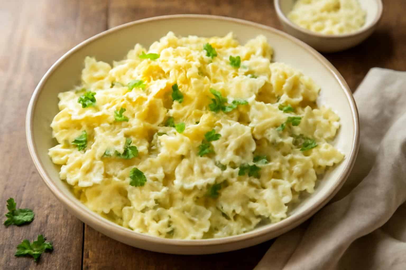 Zesty creamy lemon parmesan pasta salad with fresh herbs and parmesan cheese